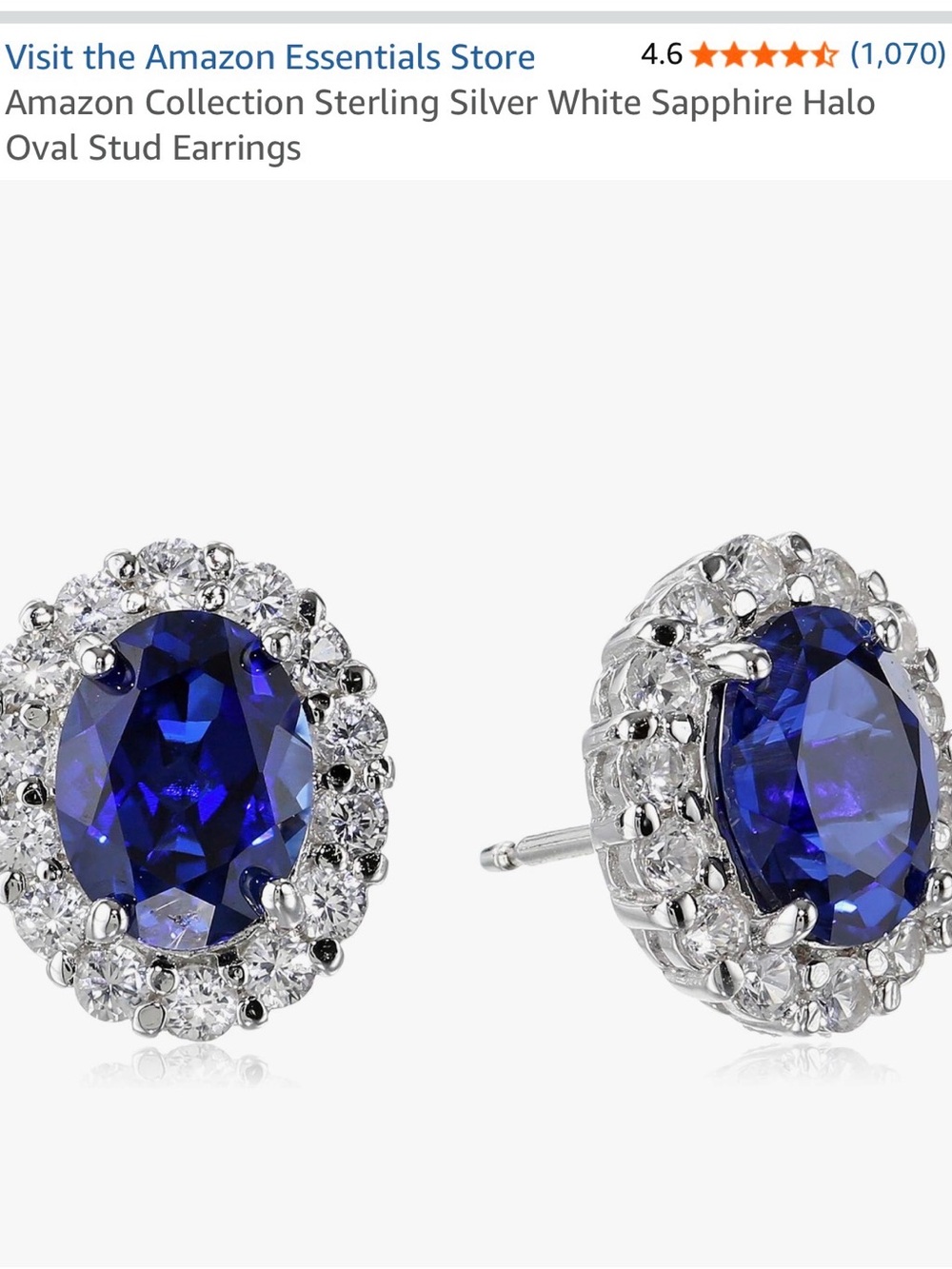 Sterling Silver White Sapphire Halo Oval Stud Earrings - Blue